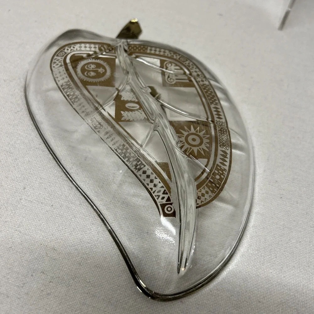 Vintage Georges Briard Glass Leaf Tray Gilded Gold Accent Greek Candy‎ Nut Dish